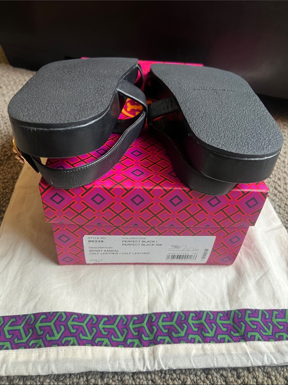 Tory Burch Black Leather Double-Strap Sport Sandals with Gold Buckles Size 11 - Picture 6 of 6